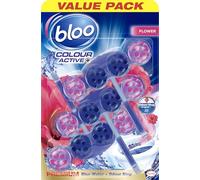Bloo Colour Toilet Rim Block Colour Active Blue Fresh Flower | 4 in 1 Toilet Cleaners with Anti-Limescale, Cleaning Foam, Dirt Protection and Extra Freshness | Pack of 3, 3x50g