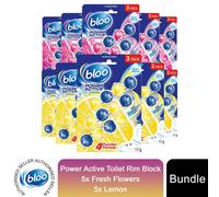 Bloo Power Active Toilet Rim Block Fresh Flowers & Lemon AntiLimescale 3x50g 5pk