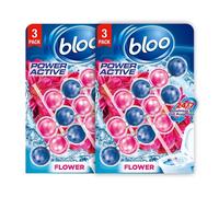 Bloo Power Active Toilet Rim Block Fresh Flowers, with Anti-Limescale, Cleaning Foam, Dirt Protection and Extra Freshness - Pack of 6 Rimblocks