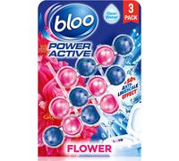 Bloo Power Active Toilet Rim Block Fresh Flowers, with Anti-Limescale, Cleaning Foam, Dirt Protection and Extra Freshness - Pack of 3 Rimblocks