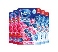 Bloo Power Active Toilet Rim Block Fresh Flowers, with Anti-Limescale, Cleaning Foam, Dirt Protection and Extra Freshness - Pack of 15 Rimblocks