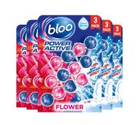 Bloo Power Active Toilet Rim Block Fresh Flowers, with Anti-Limescale, Cleaning Foam, Dirt Protection and Extra Freshness - Pack of 15 Rimblocks
