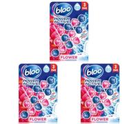 Bloo Power Active Toilet Rim Block Fresh Flowers, with Anti-Limescale, Cleaning Foam, Dirt Protection and Extra Freshness - Pack of 9 Rimblocks