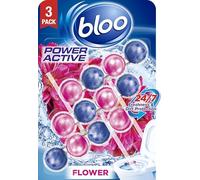 Bloo Power Active Toilet Rim Block Fresh Flowers, with Anti-Limescale, Cleaning Foam, Dirt Protection and Extra Freshness - Pack of 3 Rimblocks