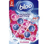 Bloo Power Active Toilet Rim Block Fresh Flowers, with Anti-Limescale, Cleaning Foam, Dirt Protection and Extra Freshness - Pack of 2 Rimblocks