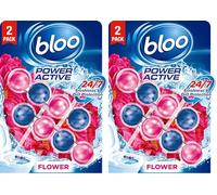 Bloo Power Active Toilet Rim Block Fresh Flowers, with Anti-Limescale, Cleaning Foam, Dirt Protection and Extra Freshness - Pack of 4 Rimblocks