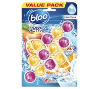 Bloo Power Active Toilet Rim Block Fruitopia (50 g), Clear Water Toilet Rim Block with Fresh Orange & Peach Scent, with Anti-Limescale Formula, Pack of 3 Rim Blocks