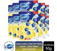 Bloo Power Active Toilet Rim Block Lemon Anti-Limescale 3 x 50g 10 packs