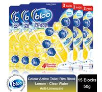 Bloo Power Active Toilet Rim Block Lemon Anti-Limescale 3 x 50g 5 packs
