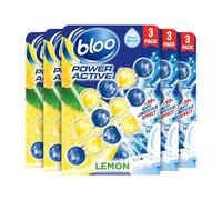Bloo Power Active Toilet Rim Block Lemon, with Anti-Limescale, Cleaning Foam, Dirt Protection and Extra Freshness - Pack of 3 X 5 Rimblocks