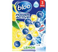 Bloo Power Active Toilet Rim Block Lemon, with Anti-Limescale, Cleaning Foam, Dirt Protection and Extra Freshness - Pack of 3 Rimblocks