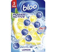 Bloo Power Active Toilet Rim Block Lemon, with Anti-Limescale, Cleaning Foam, Dirt Protection and Extra Freshness - Pack of 3 Rimblocks