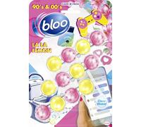 Bloo Toilet Rim Block La La Lemon (50g) 90's&00's, Clear Water Toilet Rim Block with Fresh Lemon & Magnolia Scent, with Anti-Limescale Formula, Pack of 3 Rimblocks
