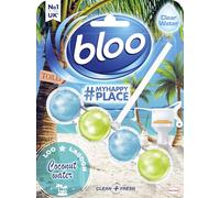Bloo Toilet Rim Block #MyHappyPlace Loo Lagoon Coconut Water (50g), Clear Water Toilet Rim Block with Fresh Coconut Scent, with Anti-Limescale Formula, Pack of 1 Rimblocks