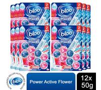 Bloo Toilet Rim Block Power Active Flower with 4 Cleaning Formula 2x50g 12 Pack
