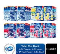 Bloo Toilet Rim Blocks Colour Active+Bleach, Lemon, Flower & Power Active 6 Pk