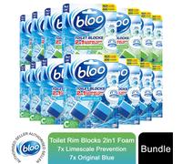 Bloo Toilet Rim Blocks Limescale 2in1 Foam & Original Blue Clean+Fresh 7 Pack