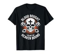 Blood Bought Helmet On Heaven Bound Christian Biker T-Shirt