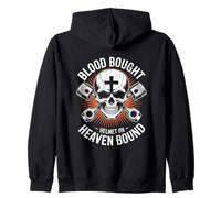 Blood Bought Helmet On Heaven Bound Christian Biker Zip Hoodie