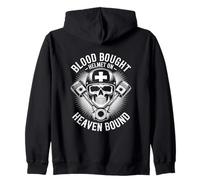 Blood Bought Helmet On Heaven Bound Christian Biker Zip Hoodie