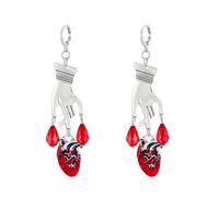 Blood Heart Sword Cross Earrings Vintage Punk Hand Dagger Knife Human Anatomical Bleeding Hearts Organ Ruby Silver Dangle Drop Earrings for Women Men Gothic Halloween Cosplay Party Fashion Jewelry