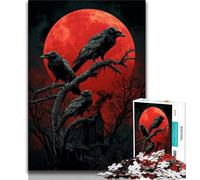 Blood Moon Crow 1000 Piece Jigsaw Puzzles,Challenging To Complete But Fun And Humorous with Matching Poster And Trivia Sheet 50x75cm