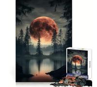 Blood Moon Over Lake Jigsaw Puzzles for Teenagers 1000 Piece Brain Stimulation Restful Escape Premium Cut (38X52CM)