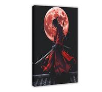 Blood Moon Samurai - Crimson Moon Katana Warrior Poster Canvas Poster Wall Art Decor Print Picture Paintings for Living Room Bedroom Decoration 8" L X 12" W