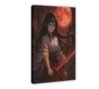 Blood Moon Samurai Girl Anime Poster Canvas Poster Wall Art Decor Print Picture Paintings for Living Room Bedroom Decoration 12x18inch(30x45cm)