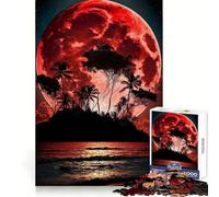 Blood Moon Tropical Island Jigsaw Puzzles 1000 Pieces for Adults Smart Challenge Peaceful Escape Fine Lock Ideal Present (38X26CM)