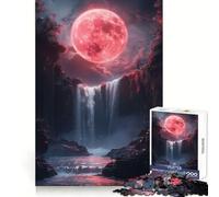 Blood Moon Waterfall Jigsaw Puzzles for Adults1000 Pieces Thought Training Restful Escape Uniform Cut Merry Gift (38X26CM)