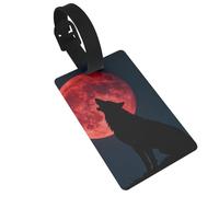 Blood Moon Wolf Luggage Tags for Suitcases - Durable PVC ID Tags with Detachable Straps for Travel, Backpack, Golf Bag, Anti-Loss