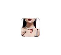 Blood Necklace Vampire Costume for Women Dripping Blood Pearl Choker Necklace Goth Necklace Halloween Necklace For Women Vampire Accessories Red Velet Choker Halloween Party Costumes Jewelry for