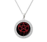Blood Pentagram Necklace For Women Charm Circle Pendant with Crystals Dainty Jewelry