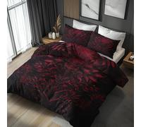 Blood Red Bedding Emperor Duvet Cover Sets, Oriental Classics LeafBlood Red Room Decor Bedding Set, Super Soft, Microfibre, With 1 Pillowcase, No Comforter