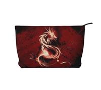 Blood Red Dragon Print Makeup Bag, Corduroy Cosmetic Bag Toiletry Bag, Multifunctional Travel Cosmetic Bag with Metal Zipper for Women Girls Gift