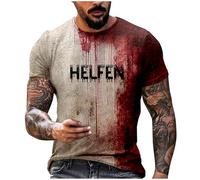 Blood Splatter Printed T-Shirt Spandex T Shirts for Men Casual Short Sleeve O Neck Tops Athletic Tops Men Halloween Bloody Tshirt Grey