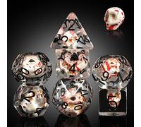 Blood Spot Skull D&D Dice, DNDND Skull Resin Dice Set with Velvet Pouch for Dungeons and Dragons DND Role Playing Games and Tabletop Games (Blood Spot Skull)
