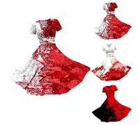 Blood Stained Dress for Women Halloween Print Party Fancy Dress Sexy V Neck Short Sleeve Dress High Waist Swing Party Dress Casual Cocktail Mini Dress Vintage Elegant A-Line Dresses