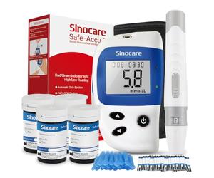 Blood Sugar Monitor, Sinocare Safe Accu2 Blood Sugar Test Kit with 100 Test Strips, 100 Lans, Light Indicator, No Coding, Easy to Use, Diabetes Testing Kit Home Use UK, mmol/L