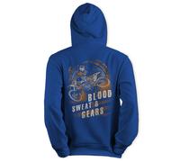 Blood Sweat & Gears Back Print Motorbike Hoodie Bad Zebedee Royal S