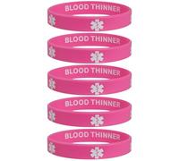 Blood THINNER Medical Alert ID Privacy Enhanced Silicone Bracelets Pink 5 Pack