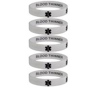 Blood THINNER Medical Alert ID Privacy Enhanced Silicone Bracelets White 5 Pack