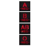Blood Type Negative Tactical Patch, IR Reflective, Hook Backing, 5cm Square, A B O AB NEG