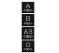 Blood Type Negative Tactical Patch, IR Reflective, Hook Backing, 5cm Square, A B O AB NEG
