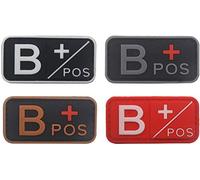 Blood Type Patch Kit B Pos, Tactical Type B Positive 3D PVC Rubber Fastener Patches, 1.97 X 0.98 Inch Sized, Bundle 4 Pieces.