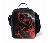Blood Wolf Print Lunch Bag School Lunch Box Insulated Lunch Container Small Tote Bag Adjustable & Removable Lunch Kits, Gift for Kids Boy Girls