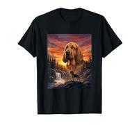 Bloodhound Dog Lover Vintage Sunset Forest Nature Art T-Shirt