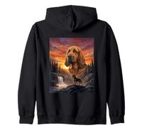 Bloodhound Dog Lover Vintage Sunset Forest Nature Art Zip Hoodie