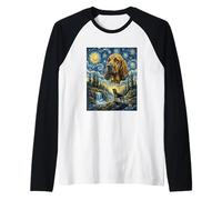 Bloodhound Dog Moon Howling Starry Night Van Gogh Style Raglan Baseball Tee